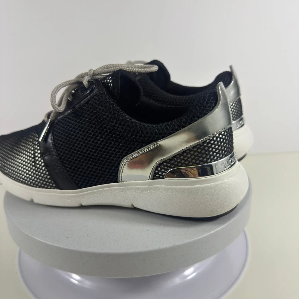 Michael Kors Allie Trainer Sneakers Black Silver Metallic Mesh Low Top Shoes‎ 7